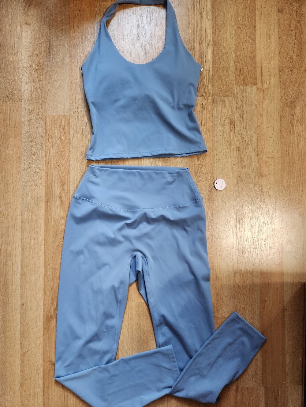 Light Blue Activewear Set - Scoop Neck Crop Halter Top & High-Waist Leggings